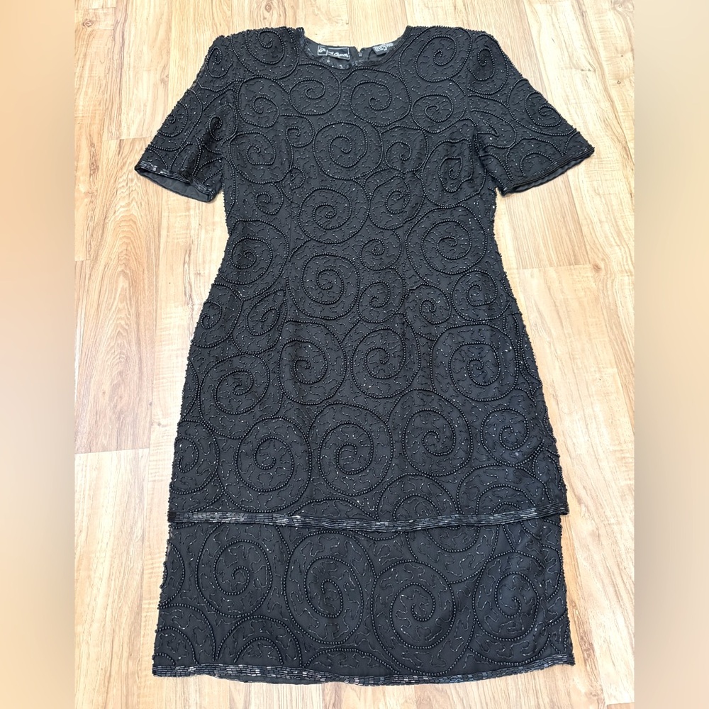 Vintage Jewel Queen Black Silk & Beaded Cocktail Special Event Dress Size 10 NWT